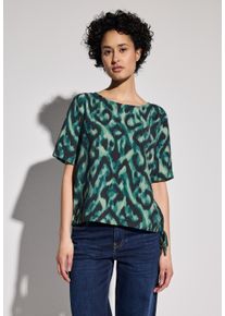 Street One Damen Hemdbluse, grün, casual, Gr. 44, bedruckt, Stoff, 88% Viskose, 12% Polyamid, Blusen, mit Tunnelzug am Saum