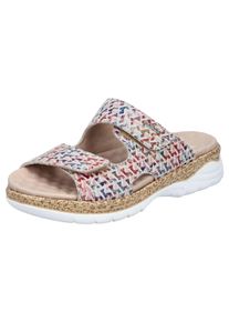 Rieker Damen Pantolette, Gr. 41, bunt, Leder, gemustert, casual, Schuhe, Sommerschuh, Klettschuh, Hausschuh, Schlappen mit genopptem Fußbett