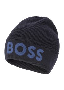 BOSS Damen Beanie "Elio_Hat", blau, casual, unifarben, Materialmix, Mützen, aus Rippenstrick, Jaquard-Logo