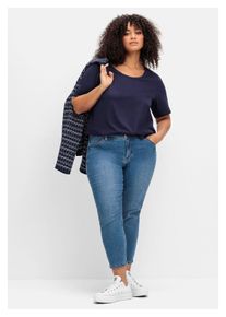 sheego Damen Stretch-Jeans "Große Größen", blau, casual, Gr. 40, unifarben, Obermaterial: 99% Baumwolle, 1% Elasthan, Jeans, im Curvy-Schnitt SUSANNE