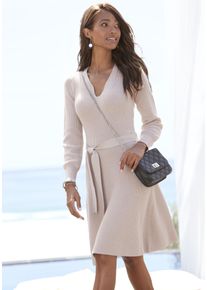 Lascana Damen Strickkleid, beige, modisch, Gr. 36, meliert, Rippstrick, Obermaterial: 50% Viskose, 25% Polyamid, 25% Polyester, Kleider, und