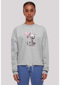 F4NT4STIC Damen Sweatshirt "Skelett hält Herzballon", grau, casual, Gr. XL, Obermaterial: 65% Baumwolle, 35% Polyester, Sweatshirts, Premium Qualität