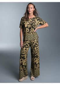 TRIGEMA Damen Freizeitanzug "TRIGEMA Freizeit-Set mit floralem Allover-Print", schwarz, casual, Gr. XXL, 94% Viskose, 6% Elastan, Sportanzüge