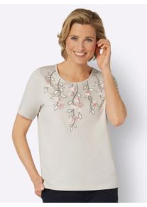 Classic Basics Damen Kurzarmshirt "Kurzarm-Shirt", grau, Gr. 46, geblümt, gemustert, bedruckt, mehrfarbig, 100% Baumwolle, Shirts
