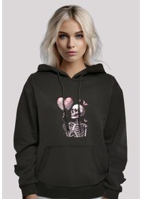 F4NT4STIC Damen Kapuzenpullover "Skelett hält Herzballon", schwarz, casual, Gr. XXL, Obermaterial: 65% Baumwolle, 35% Polyester, Pullover, Premium