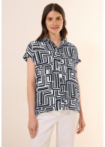 Cecil Damen Hemdbluse, blau, casual, Gr. S, bedruckt, Stoff, 100% Viskose, Blusen, mit Seitlichen Einschlitzen am Saum