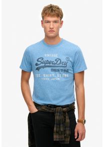 Superdry Herren Rundhalsshirt "VL CLASSIC RELAXED TEE"fresh blau grit, modisch, Gr. XL, meliert, Single Jersey, Obermaterial: 60% Baumwolle, 40%