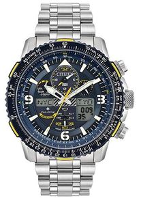 Citizen Herren Funkchronograph "Promaster Skyhawk "Blue Angels"", silber, Armbanduhren, Armbanduhr, Herrenuhr, Solar, Stoppfunktion, Lederarmband