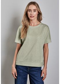 Street One Damen Rundhalsshirtdusty milky grün, casual, Gr. 40, unifarben, Stoff, 69% Viskose, 18% Polyester, 13% Metallfasern, Shirts, mit