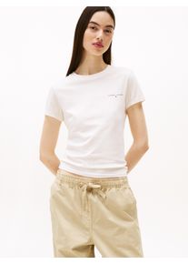Tommy Jeans Damen Kurzarmshirt "TJW SLIM LINEAR SS TEE EXT", weiß, casual, Gr. XXL, unifarben, Jersey, Obermaterial: 100% Baumwolle, Shirts