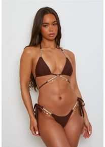 MODA MINX Damen Triangel-Bikini-Top "Seychelles", braun, Gr. L, unifarben, 82% Polyamid, 18% Elasthan, Bikini-Oberteile, mit funkelnden Anhängern