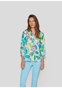 Rabe Damen Druckbluse, grün, casual, Gr. 44, geblümt, bedruckt, Web, Obermaterial: 100% Viskose, Blusen, mit 3/4 -Arm und floralem Muster