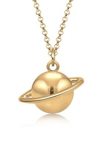 Elli Damen Kette mit Anhänger "Planet Saturn Astro 925 Sterling Silber vergoldet", 45, ohne Stein, Silber 925 (Sterlingsilber), L: 45cm, gold, Silber