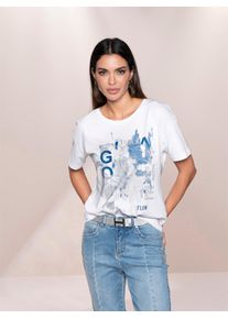 Heine Damen Rundhalsshirt "Shirt", weiß, Gr. 44, unifarben, bedruckt, gemustert, 95% Baumwolle, 5% Elasthan, Shirts
