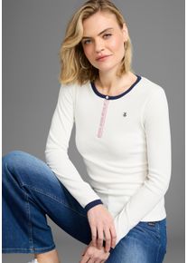 DELMAO Damen Langarmshirtsanftes weiß, rosa, marine, casual, Gr. 36, unifarben mit Farbeinsatz, bestickt, Rippware, Obermaterial: 95% Baumwolle, 5%