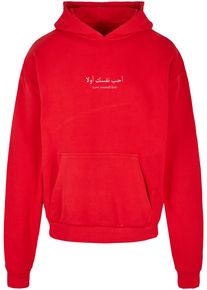 Merchcode Herren Kapuzensweatshirt "Merchcode Herren Love Yourself First Ultra Heavy Hoody", rot, Gr. M, bedruckt, 100% Baumwolle, Sweatshirts