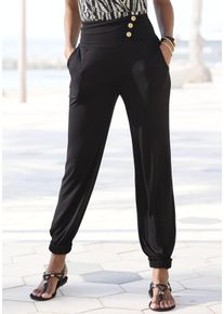Lascana Damen Strandhose, schwarz, casual, Gr. 38, unifarben, Jersey, Obermaterial: 100% Viskose, Hosen, mit Zierknöpfen und Taschen, Jerseyhose,