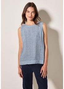 Cecil Damen Blusentopchambray forever blau, casual, Gr. XXL, gestreift, Web, 100% Leinen, Blusen, mit Seitlichen Einschlitzen am Saum