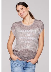 SOCCX Damen Rundhalsshirt, braun, casual, Gr. XXXL, bedruckt, Material: Grundmaterial: 100% Polyester, Ausbrenner: 100% Viskose, Shirts, mit