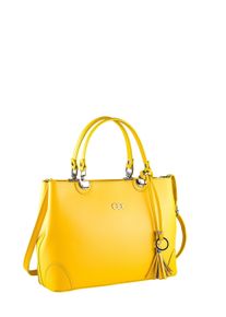 Damen Schultertasche "Mademoiselle", Collezione Alessandro, gelb, Leder, Taschen, hochwertiges Rindsleder mit Quaste und Anhänger