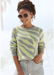 Lascana Damen Strickpullover, grau, casual, Gr. 36, animal-print, Strick, Obermaterial: 50% Baumwolle, 50% Polyacryl, Pullover, mit Zebramuster,