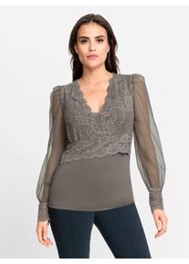 Heine Damen Spitzenshirt "Spitzen-Shirt", grau, Gr. 48, unifarben, 95% Viskose, 5% Elasthan, Shirts