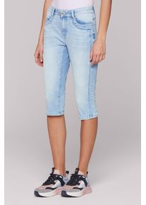 SOCCX Damen Jeansshorts, blau, casual, Gr. 26, Abriebeffekte, Material: 63% Baumwolle, 25% Polyester, 10% Viskose, 2% Elasthan, Zusatz: Enthält