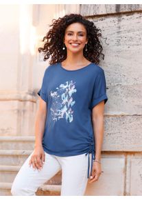 Inspirationen Damen Kurzarmshirt "Rundhals-Shirt", blau, Gr. 36, unifarben, gemustert, 95% Viskose, 5% Elasthan, Shirts