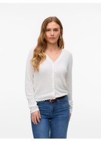 Véro Moda VERO MODA Damen Strickjacke "VMLUXLIGHT POINTELLE LS V-NECK CARDIGAN", weiß, modisch, Gr. L, unifarben, Strick, Obermaterial: 60% Baumwolle, 40%