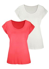 Beach Time BEACHTIME Damen Kurzarmshirt "mit leicht transparenten Streifen", orange, Basic, Gr. 32, gestreift, Obermaterial: 50% Baumwolle, 50% Viskose, Shirts,