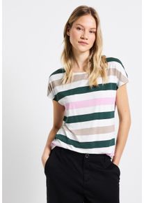 Street One Damen T-Shirt, weiß, casual, Gr. 38, gestreift, Stoff, 95% Viskose, 5% Elasthan, Shirts, mit Rundhalsausschnitt