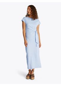 Tommy Hilfiger Damen Midikleid "KNOT BOAT-NK MIDI DRESS SS", blau, casual, Gr. XL, unifarben, Jersey, Obermaterial: 100% Baumwolle, Kleider, mit