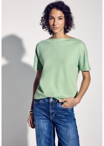 Street One Damen T-Shirt, grün, casual, Gr. 40, unifarben, Stoff, 48% Viskose, 48% Polyester, 4% Elasthan, Shirts, mit U-Boot-Ausschnitt