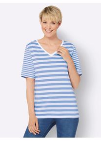 Classic Basics Damen Kurzarmshirt "Kurzarm-Shirt", blau, Gr. 42, gemustert, mehrfarbig, gestreift, 100% Baumwolle, Shirts