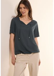 Cecil Damen Kurzarmbluseslate khaki, casual, Gr. M, unifarben, Stoff, 100% Viskose, Blusen, mit Elastiksaum