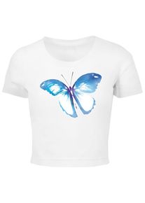 MisterTee Herren T-Shirt "MisterTee Damen Ladies Butterfly Cropped Tee", weiß, klassisch, Gr. L, unifarben, 95% Baumwolle, 5% Elasthan, Shirts