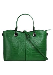 CLUTY Damen Henkeltasche, grün, Leder, Reptilienprägung, Taschen, echt Leder, Made in Italy