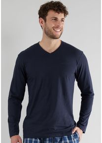 Götzburg GÖTZBURG Herren Pyjamaoberteil "New York", Gr. S, blau, Single Jersey, Obermaterial: 100% Baumwolle, unifarben, klassisch, Shirts, V-Ausschnitt,