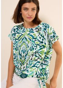 Cecil Damen Kurzarmbluse, grün, casual, Gr. M, bedruckt, Web, Obermaterial: 55% Leinen, 45% Viskose, Blusen, mit grafischem Muster