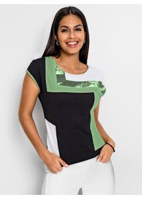 Inspirationen Damen Kurzarmshirt "Patchshirt", bunt, Gr. 38, gemustert, mehrfarbig, 95% Viskose, 5% Elasthan, Shirts
