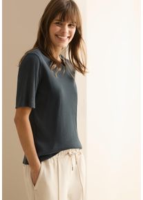 Cecil Damen T-Shirtslate khaki, casual, Gr. L, unifarben, Strukturmuster, Feinripp, Obermaterial: 95% Baumwolle, 5% Elasthan, Shirts, mit feiner Ripp