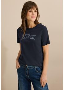 Cecil Damen Rundhalsshirt, blau, casual, Gr. M, bedruckt, Web, 100% Baumwolle, Shirts, aus reiner Baumwolle