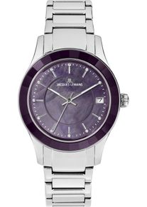 Jacques Lemans Damen Quarzuhr "Venice"silberfarben, lila, Armbanduhren, Armbanduhr, Damenuhr, Edelstahlarmband, Perlmutt-Zifferblatt, Datum