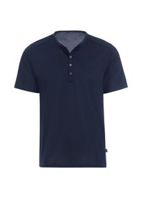 TRIGEMA Herren T-Shirt "TRIGEMA T-Shirt mit Knopfleiste DELUXE Baumwolle", blau, klassisch, Gr. L, 100% Baumwolle, Shirts