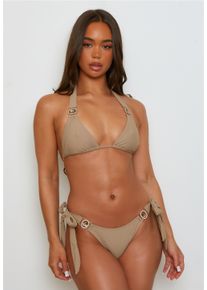 MODA MINX Damen Bikini-Hose "Amour Tie Side Brazilian", grau, Gr. S, unifarben, 82% Polyamid, 18% Elasthan, Badehosen, mit stilvollem Steinbesatz