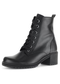 Gabor Damen Schnürstiefelette, Gr. 38,5, schwarz, Kalbsleder, unifarben, modisch, Schuhe, Blockabsatz, Schnürboots, Stiefelette mit Best