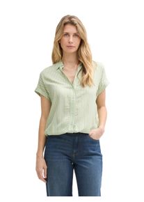 Tom Tailor Damen Kurzarmblusetrue grün weiß thin stripe, casual, Gr. 36, gestreift, Obermaterial: 100% Viskose, Blusen, mit Streifen Muster
