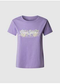 Pepe Jeans Damen T-Shirt "AVA"419lila, casual, Gr. XL, Single Jersey, Obermaterial: 100% Baumwolle, Shirts, mit floralem Print