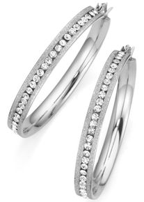 Firetti Damen Paar Creolen "Schmuck Geschenk mittig angeordnete Steine", Edelstahl, silber, Edelstahl, Ohrringe, mit Kristallstein (synth.)