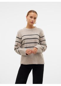 Véro Moda VERO MODA Damen Strickpullover "VMFLAWLESS LS O-NECK PULLOVER GA NOOS", braun, modisch, Gr. M, gestreift, meliert, Strick, Obermaterial: 50%